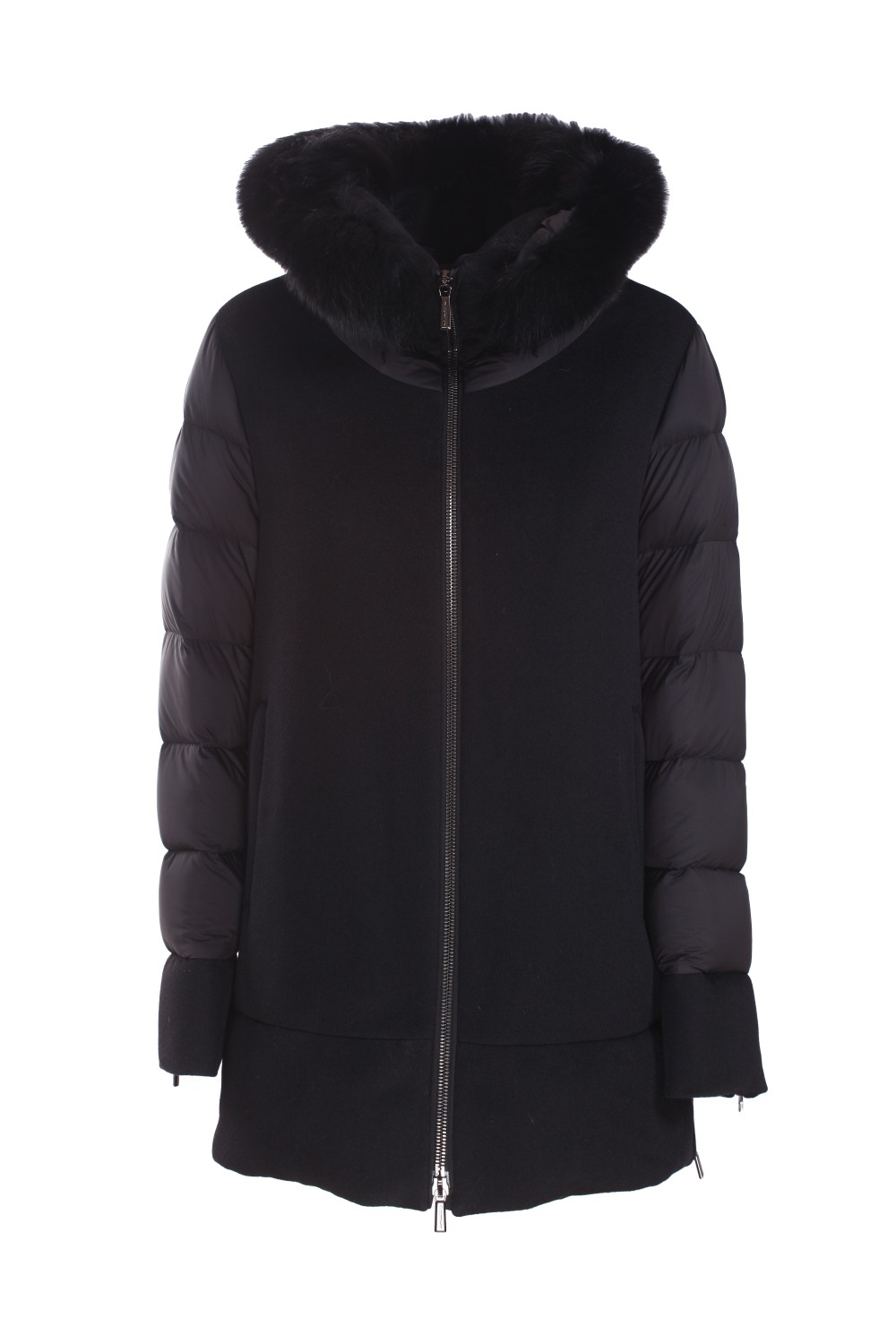shop MOORER Saldi Giaccone: Moorer giaccone "FRESIA" in misto cachemire.
Cappuccio con bordo in pelliccia staccabile.
Maniche lunghe con zip.
Tascge laterali a filo.
Maniche trapuntate in nylon.
Dettaglio cerniere sui fianchi.
Chiusura con zip con doppio cursore.
Vestibilità regolare.
Composizione: 90% lana vergine 10% cachemire.
Fabbricato in Italia.. FRESIA LE-NERO U0001 number 3191459
